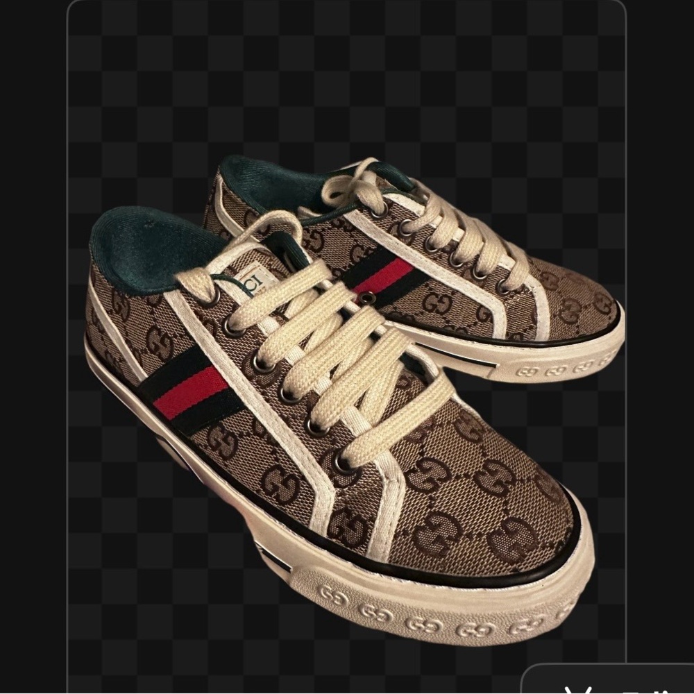 Gucci Brown Beige GG Canvas Low-Top Sneaker with Green and Red Web - Picture 6 of 9